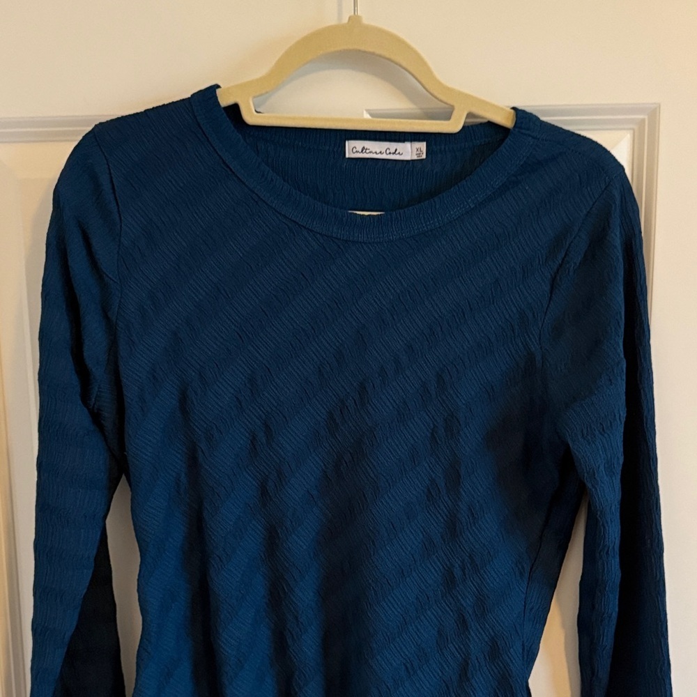 Culture Code Amina Crew Neck Textured Dark Teal Long Sleeve Bodysuit Size XL - Picture 5 of 10